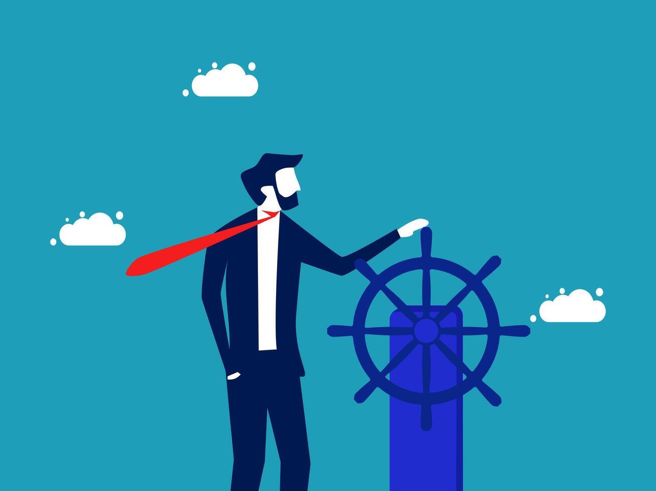 businessman standing next to a ship wheel vector