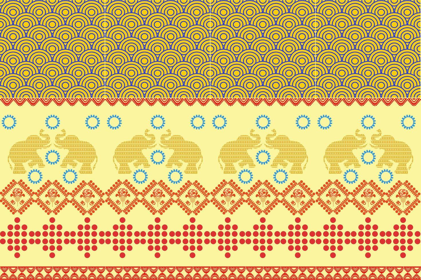 Floral background, geometric oriental seamless pattern, traditional blue, orange, yellow design for background, carpet, wallpaper, clothing, wrapping, batik, fabric, embroidery pattern vector