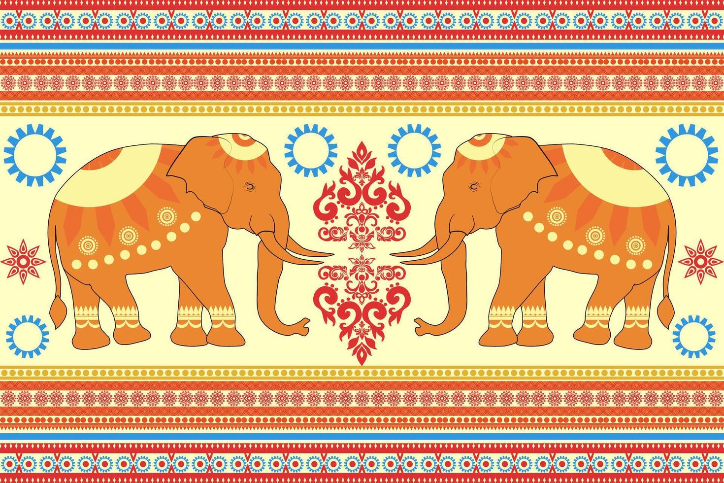 Floral background, geometric oriental seamless pattern, traditional blue, orange, yellow design for background, carpet, wallpaper, clothing, wrapping, batik, fabric, embroidery pattern vector