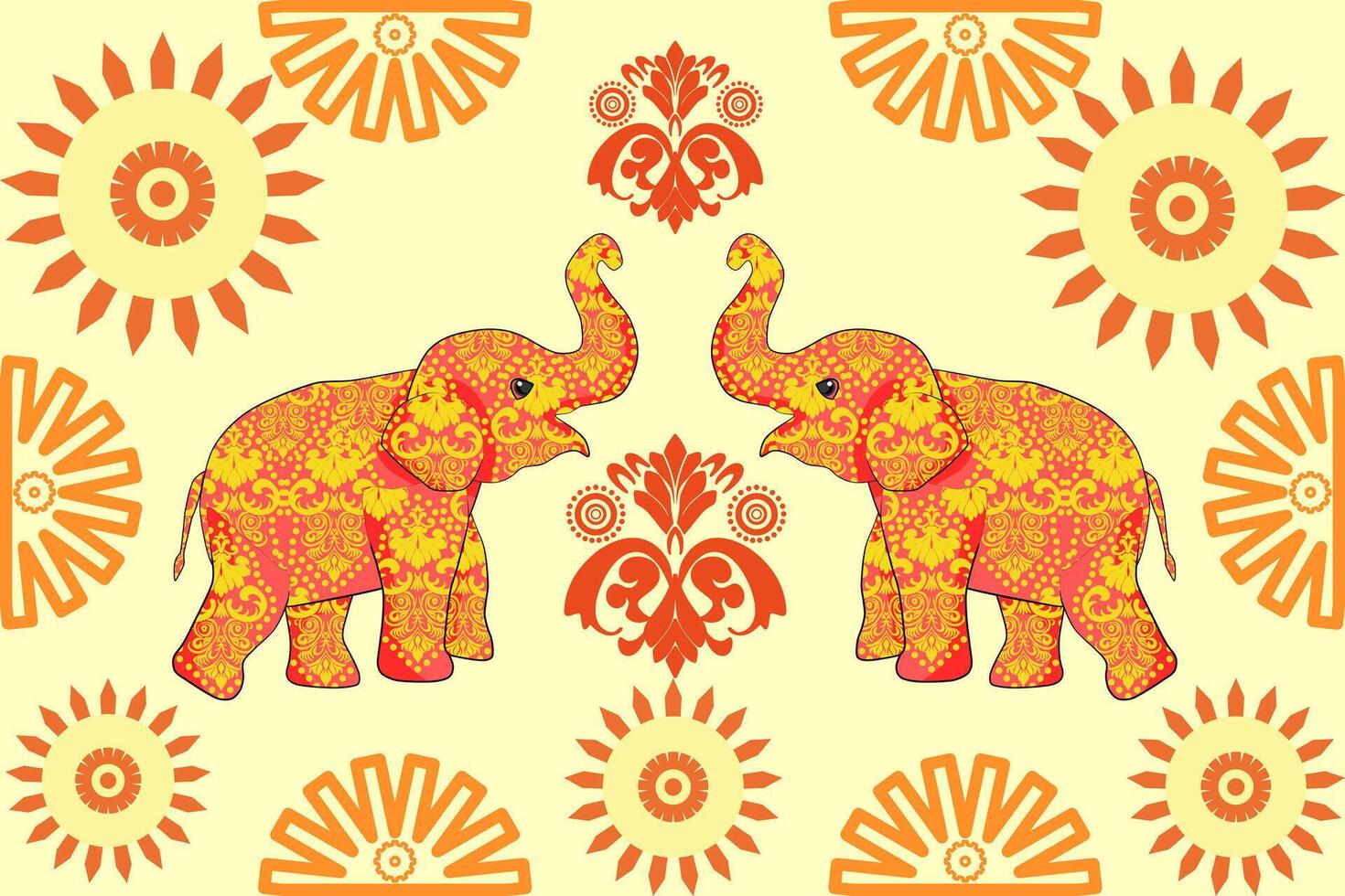 Floral background, geometric oriental seamless pattern, traditional blue, orange, yellow design for background, carpet, wallpaper, clothing, wrapping, batik, fabric, embroidery pattern vector