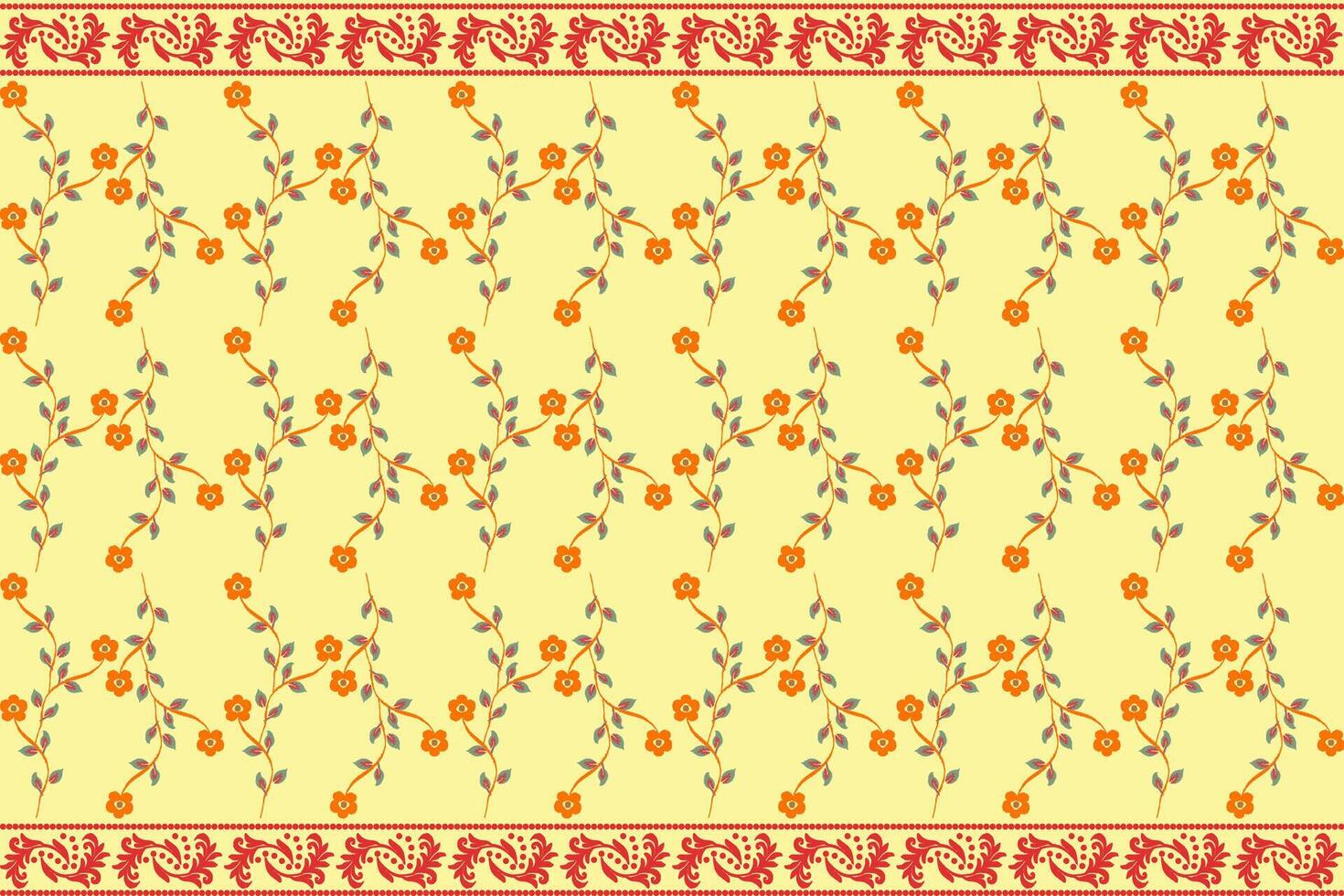 Floral background, geometric oriental seamless pattern, traditional blue, orange, yellow design for background, carpet, wallpaper, clothing, wrapping, batik, fabric, embroidery pattern vector