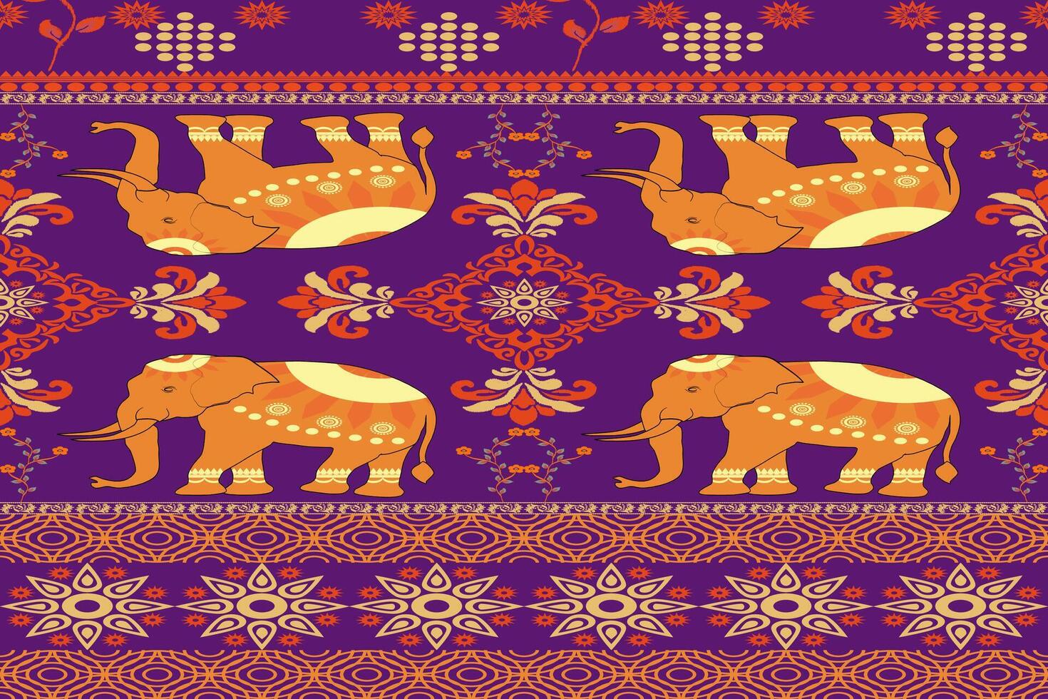 Floral background, geometric oriental seamless pattern, traditional purple, orange, yellow design for background, carpet, wallpaper, clothing, wrapping, batik, fabric, embroidery pattern vector
