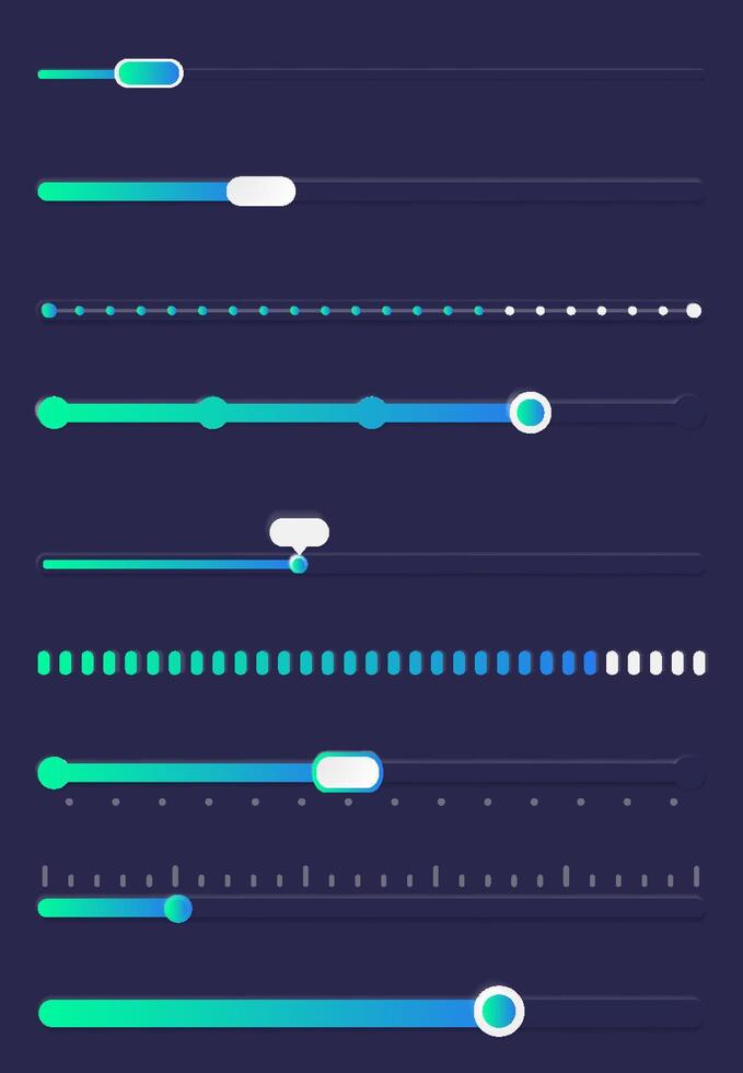 Progress load bar. Indicator of status download. Graphic icons of interface. Neon buttons of speed of upload. Web loaders with percent. Futuristic UI for website, game, internet vector