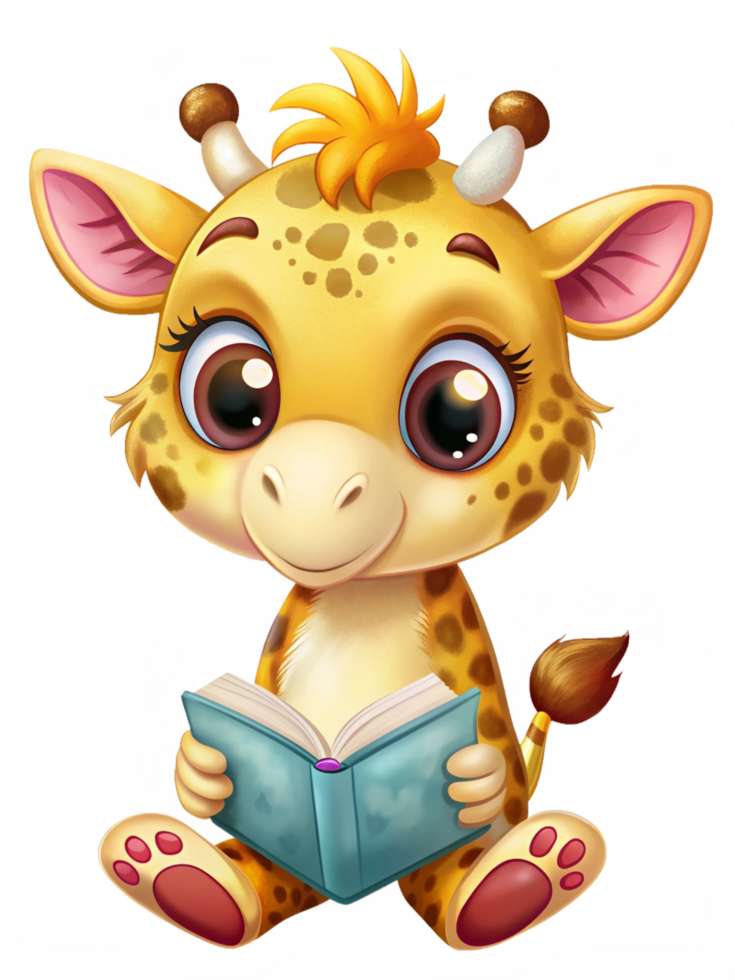 Cute Giraffe Read A Book Drawing png