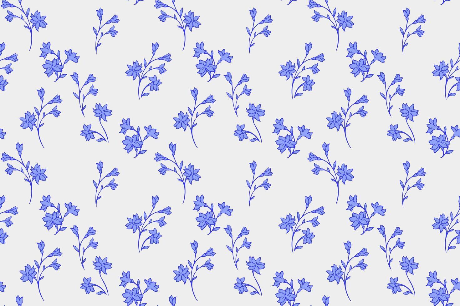 hand drawing blue florals stem seamless pattern. Abstract artistic branches with tiny flowers print on a light background. Simple nature ornament for design, fashion, surface design, fabric vector