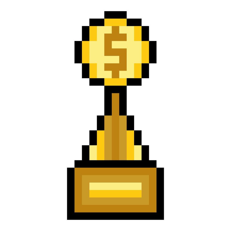 Award trophy with dollar sign in pixel art style vector