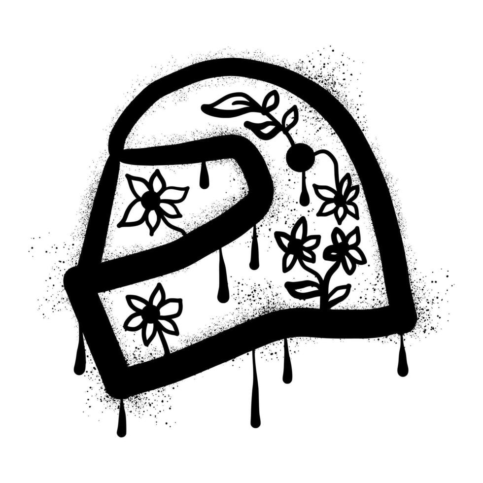 Motorcycle helmet graffiti with black spray paint vector