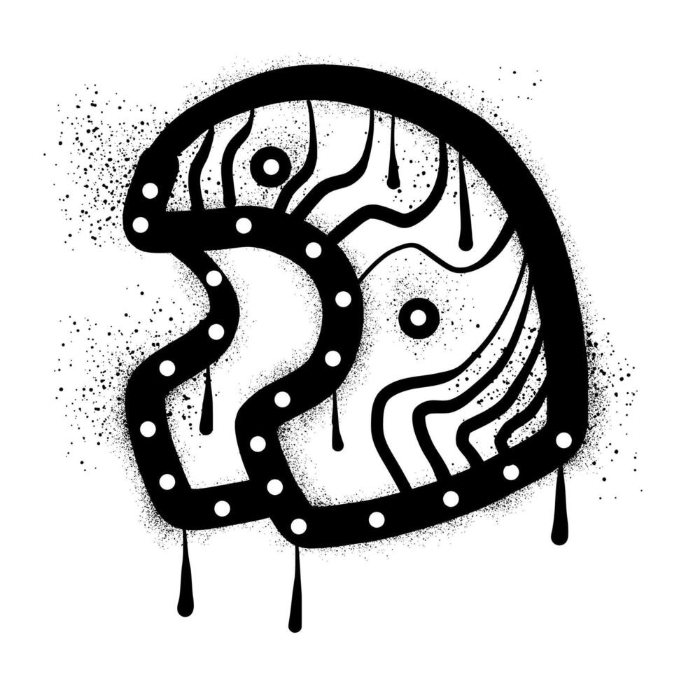 Motorcycle helmet graffiti with black spray paint vector