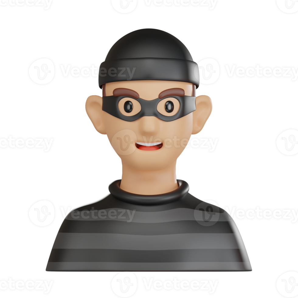 Thief Avatar 3D Icon of a Criminal Character for Digital Use and Creative Projects png