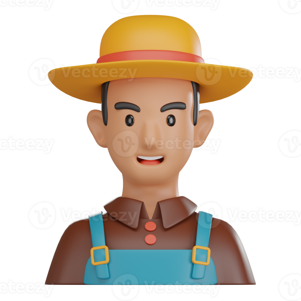 3D Illustration of Smiling Farmer Avatar for Countryside and Farm Designs png