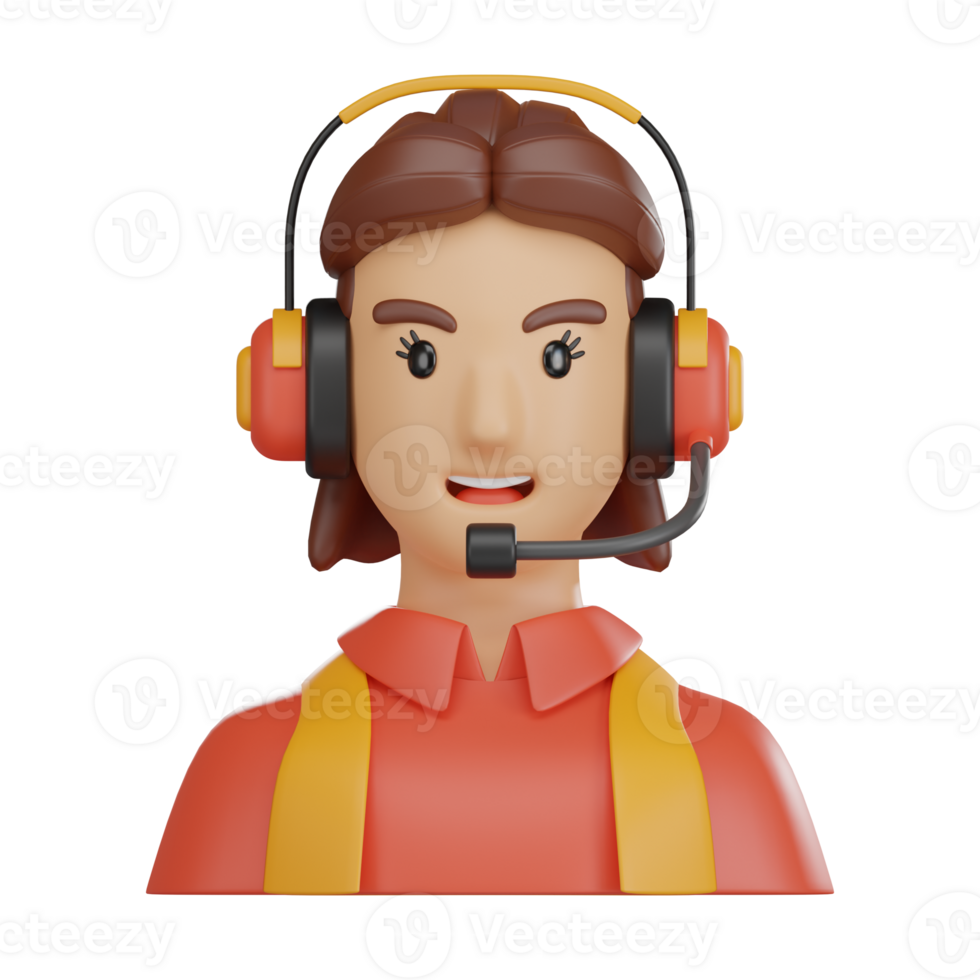 3D Illustration of Smiling Call Operator Avatar for Customer Support png