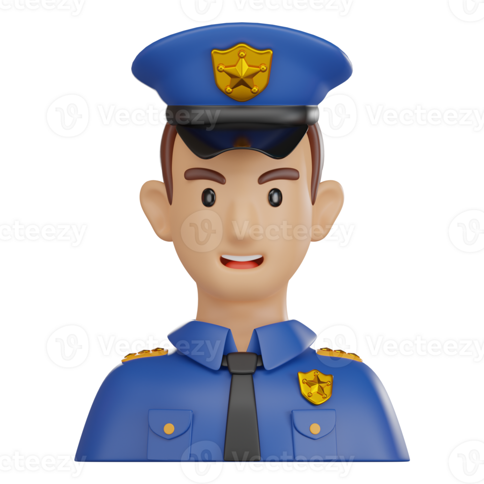 3D Render of Police Avatar with Badge and Cop Cap png
