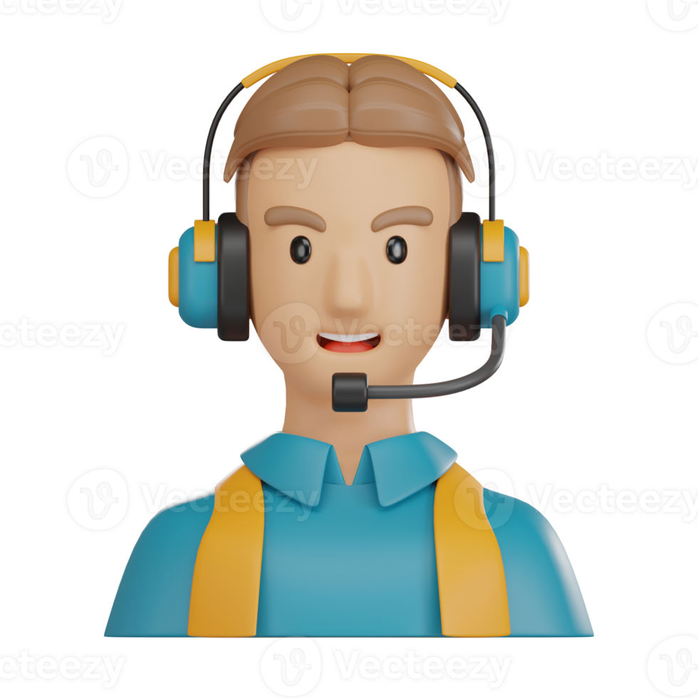 3D Illustration of Smiling Call Operator Avatar for Customer Support png
