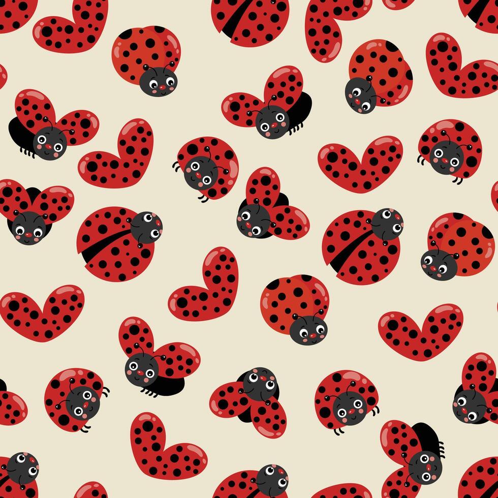 Seamless background pattern with cute ladybugs vector