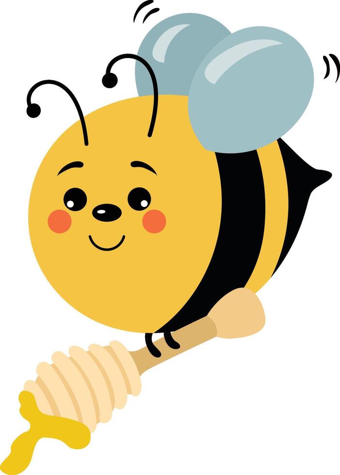 Cute bee carrying a wooden honey spoon vector