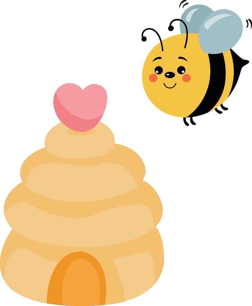 Cute bee with honey hive vector