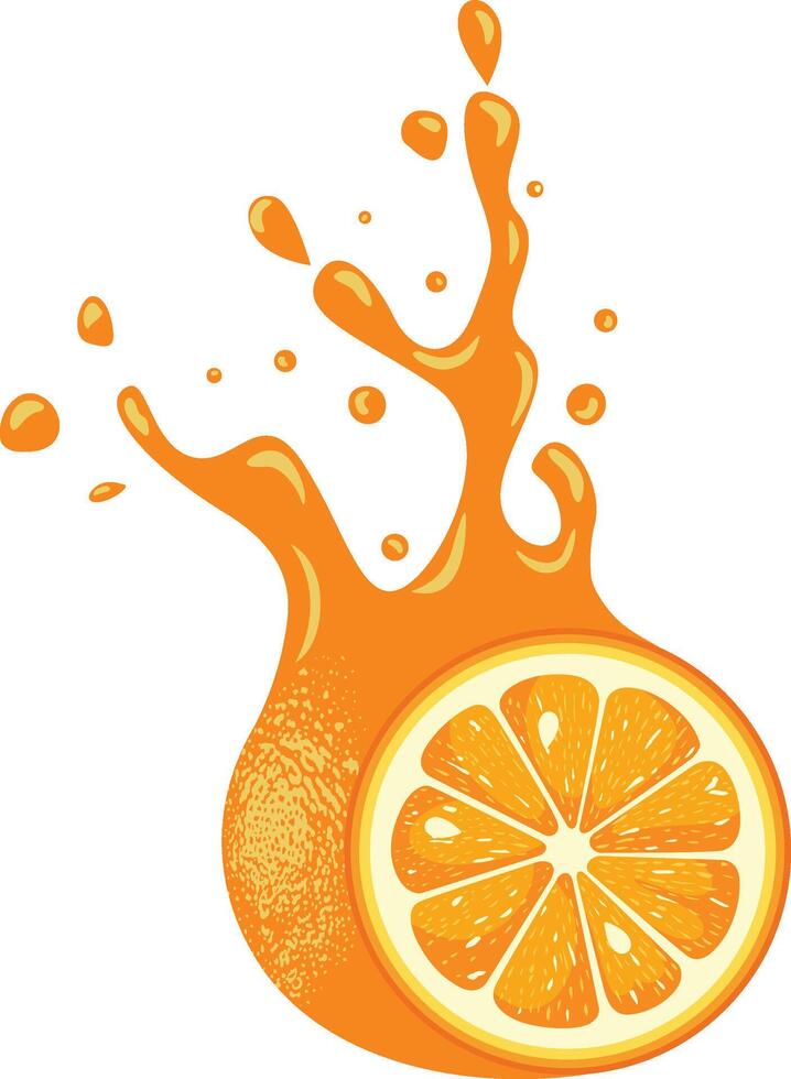 Orange slice splash juice isolated vector