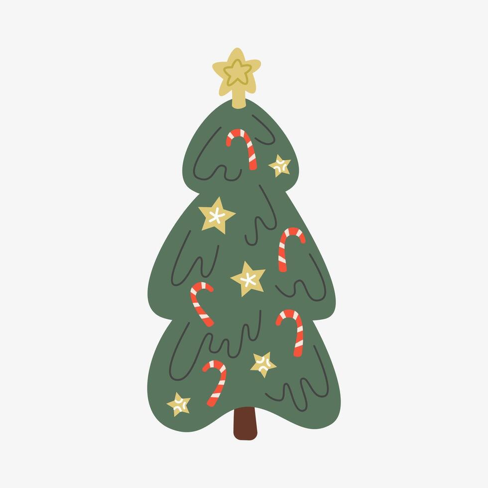 Christmas fir tree illustration. Xmas holiday Firtree with decoration. isolated on white background vector