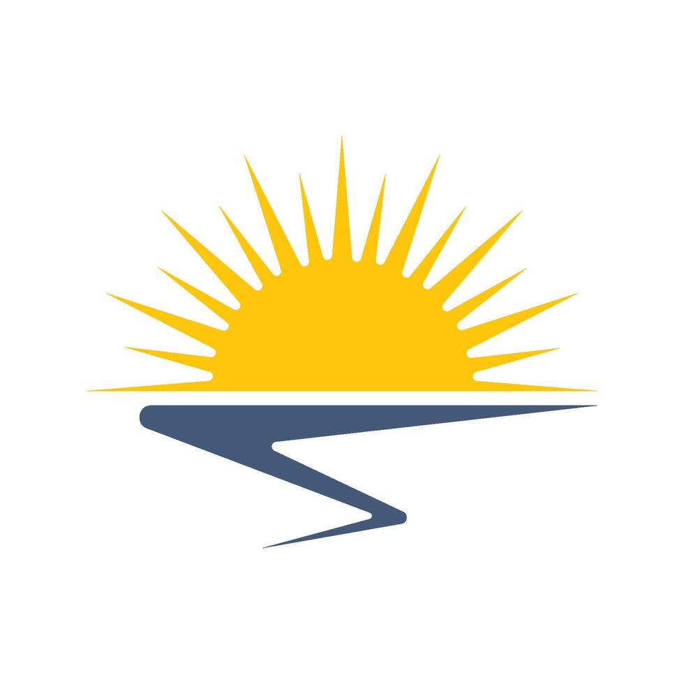 beautiful sea sunset view logo design vector