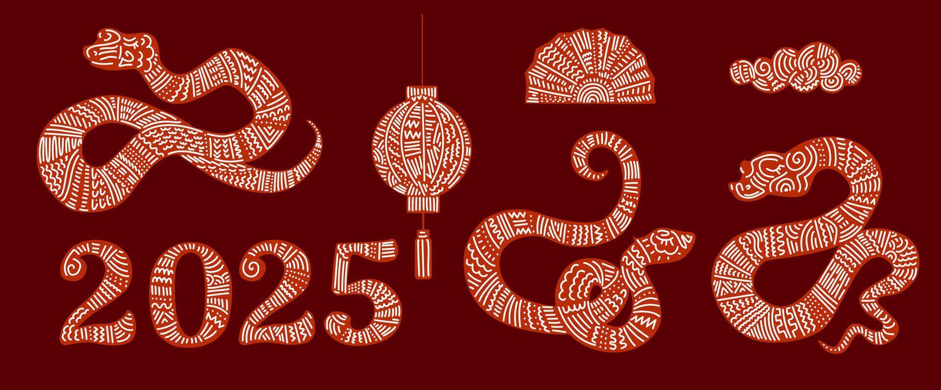 Chinese New Year snake design set. Element zodiac sign year. Illustration design of background, card, sticker, calendar. vector