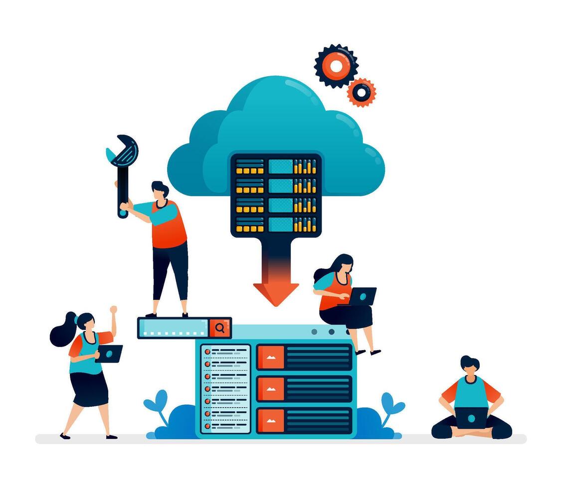 illustration of program of database cloud. hosting and storage system vector