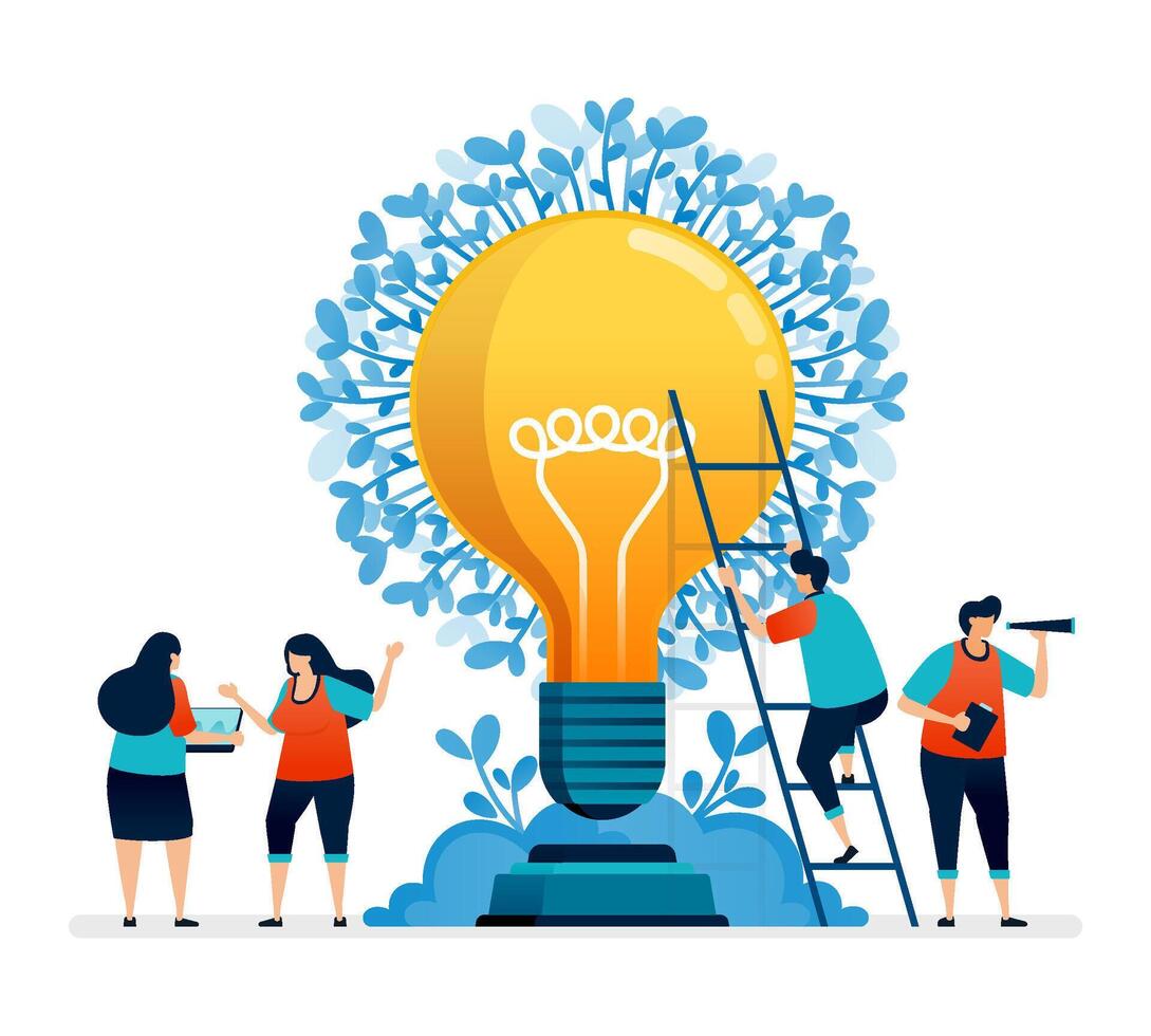 illustration of flourish and develop ideas in problem light blub solving vector