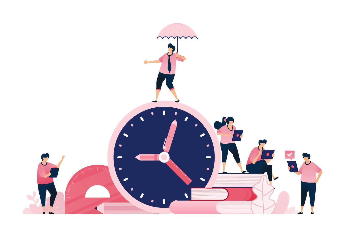 Illustration of time management in education and learning. Can be used for websites, web, landing pages, apps vector