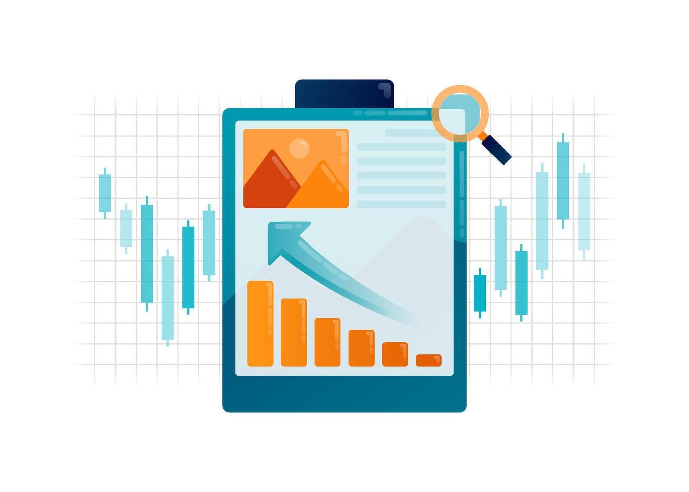 Business illustration of sales and financial reports for investment and banking in clipboard. Can be used for poster, template, banner, cover, flyer, brochure vector