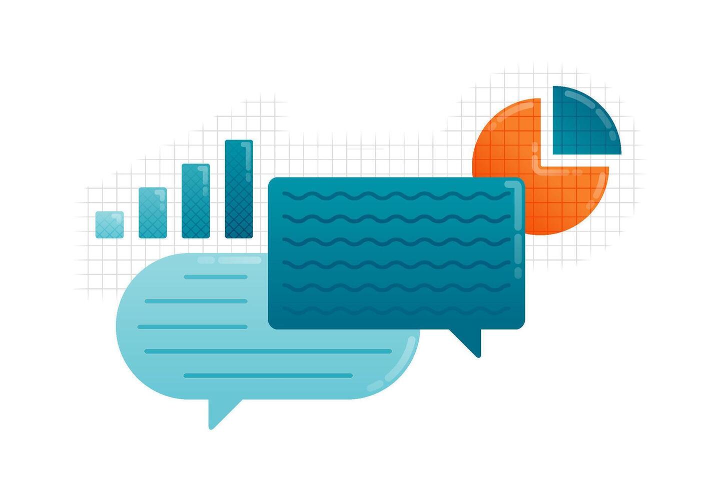Business illustration of comments, opinions and debates in pie charts in reports. Can be used for landing web, promotion, ads, websites, apps, poster vector