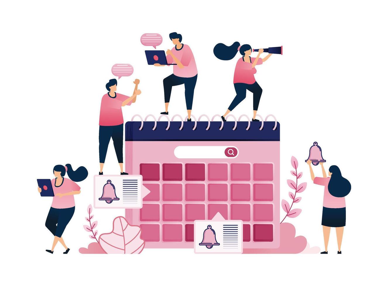 Illustration of marked calendar for scheduling and agenda for reminders of time management. Can be used for brochures, mobile startups, ads, flyers vector