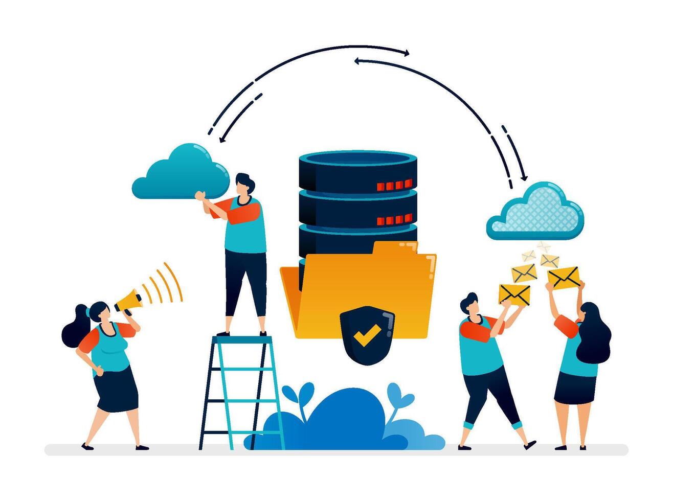illustration of folder sharing system. database system data sharing management vector