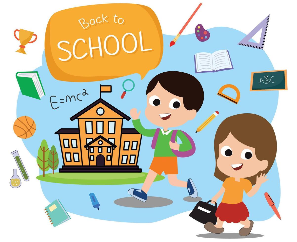 back to school background with illustration of kids go to school vector