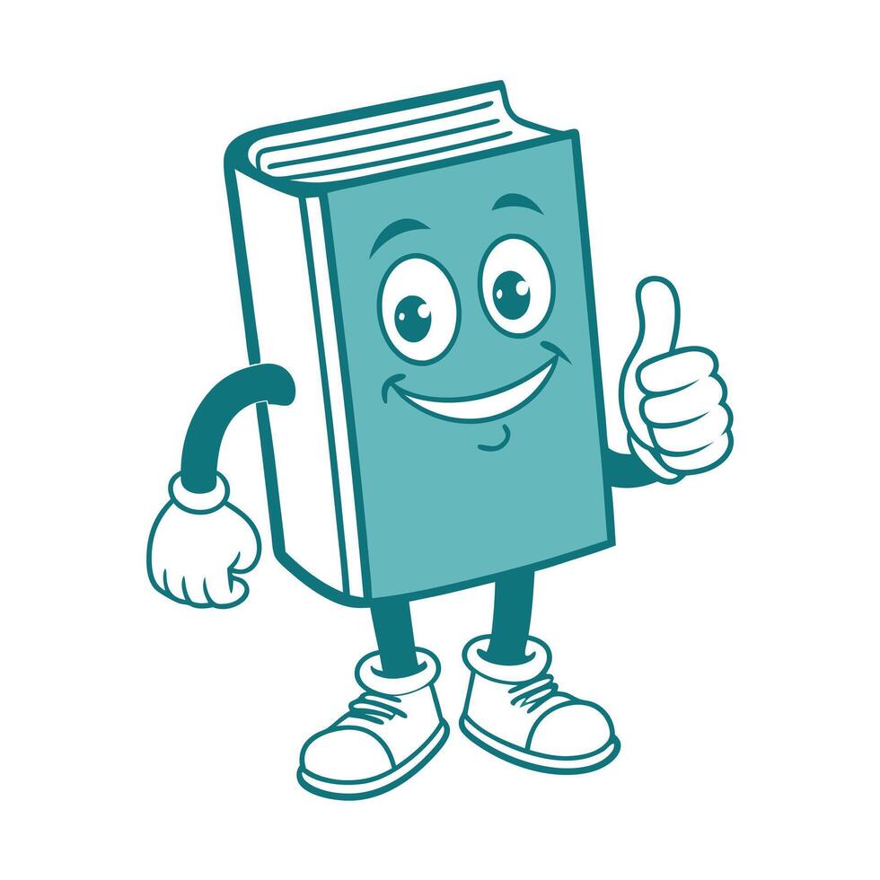 Cheerful book character with thumbs up, cartoon style. Bright colors, suitable for educational resources and web design vector