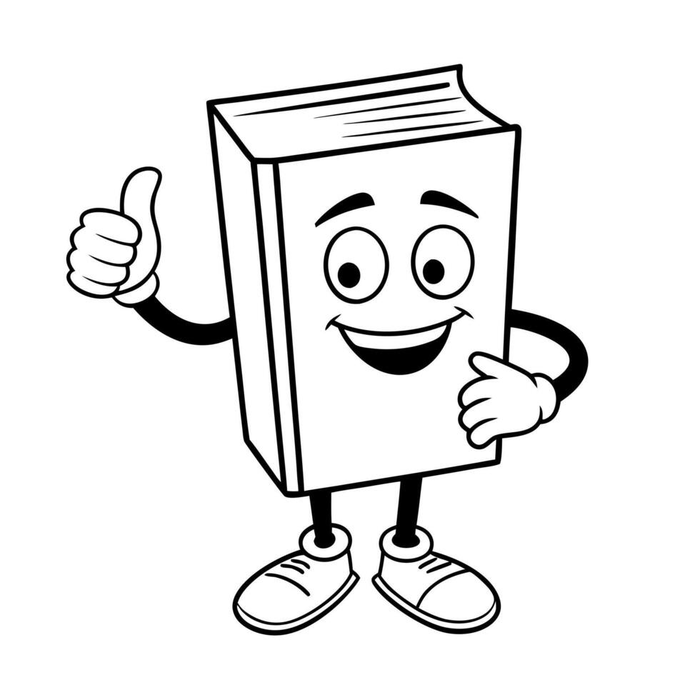 Friendly book mascot giving a thumbs up, great for educational resources, school decorations, and web graphics. Monochromatic design with a cheerful expression vector