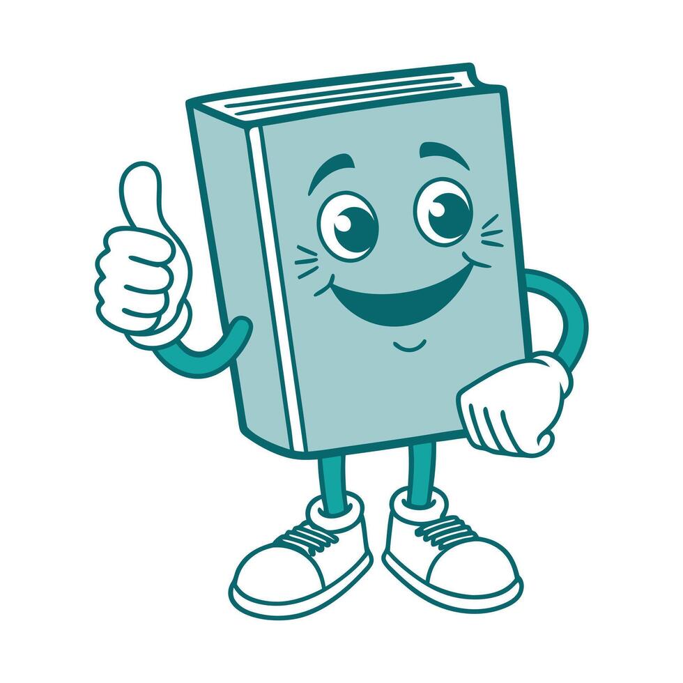 Cheerful book mascot with thumbs up, perfect for back-to-school promotions and learning resources. Bright and friendly design, Book Lovers Day vector