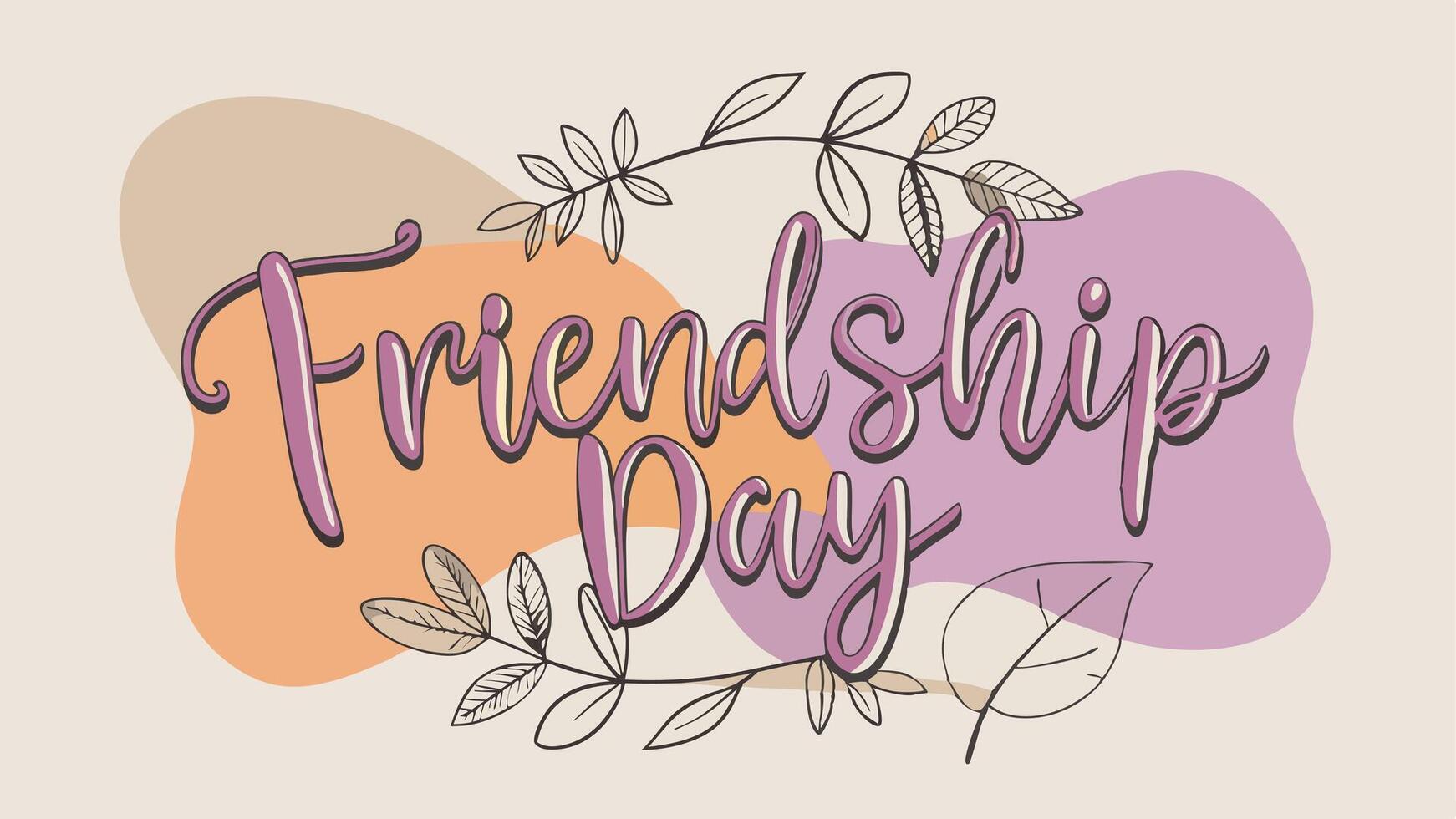 Elegant Friendship Day card with pink and orange abstract shapes and leaves vector