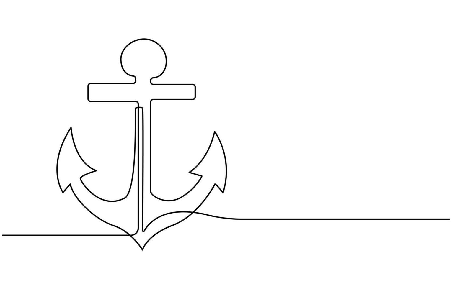 Continuous line drawing of sea anchor, Large sea anchor of the ship. Set of sea ocean elements. Continuous one line drawing of anchor banner. Linear style vector