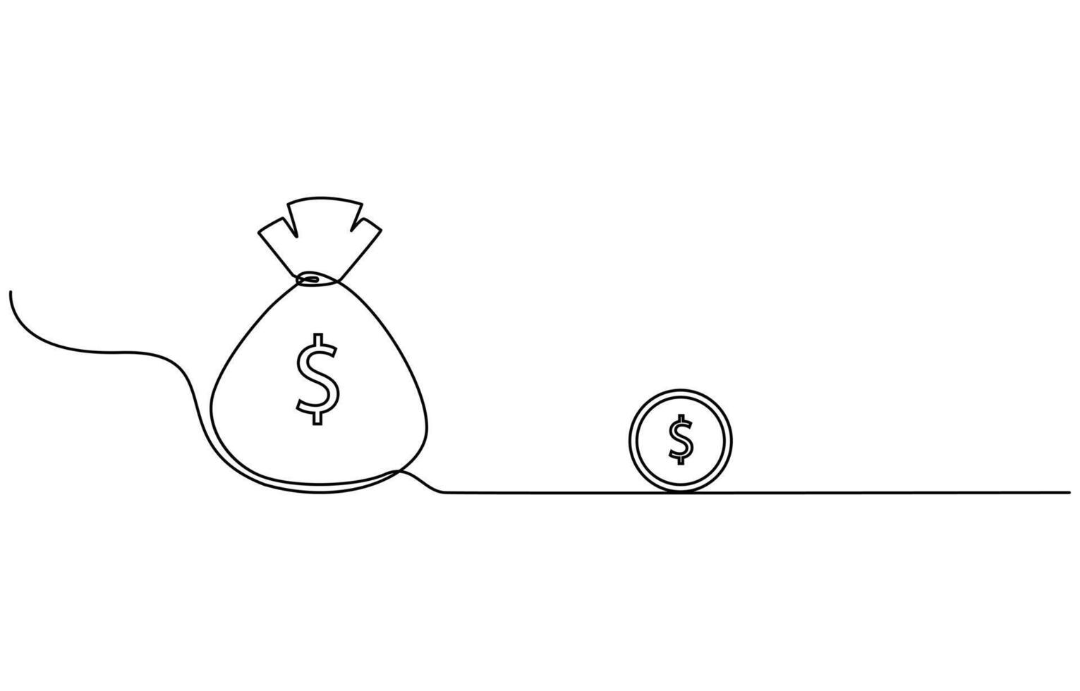 dollar money bag continuous line drawing. Hand holding coin continuous one line drawing art. Dollar linear symbol. Savings money concept. vector