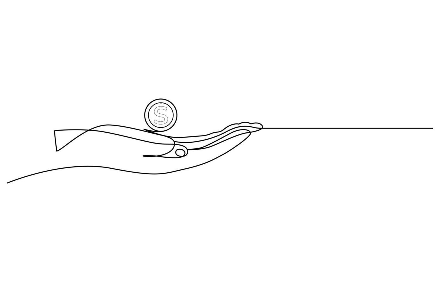 dollar money bag continuous line drawing. Hand holding coin continuous one line drawing art. Dollar linear symbol. Savings money concept. vector