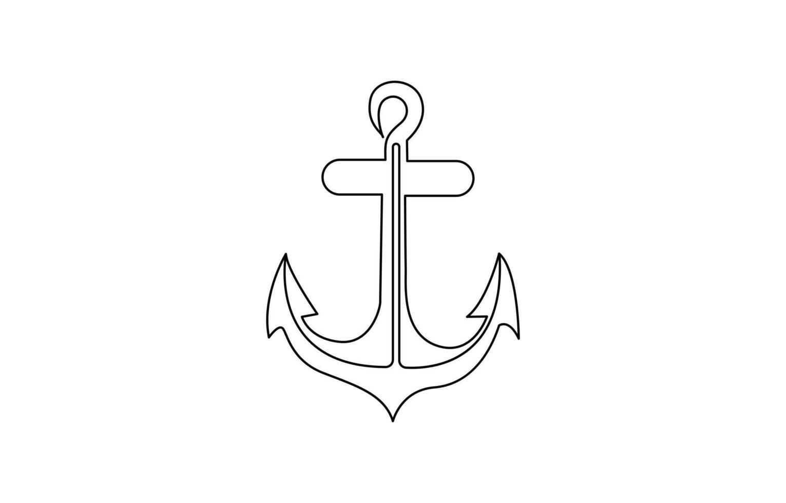 Continuous line drawing of sea anchor, Large sea anchor of the ship. Set of sea ocean elements. Continuous one line drawing of anchor banner. Linear style vector