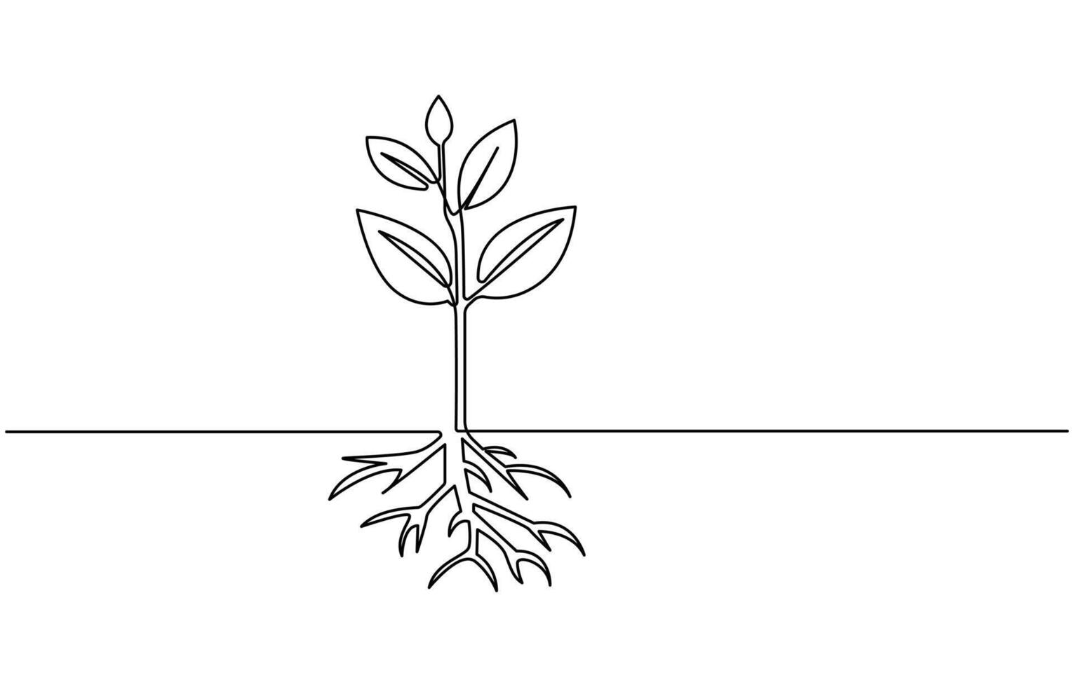 Continuous one line plant growth tree outline art drawing,Single line drawing of a plant, Plant growing continuous one line art drawing of tree plant art vector