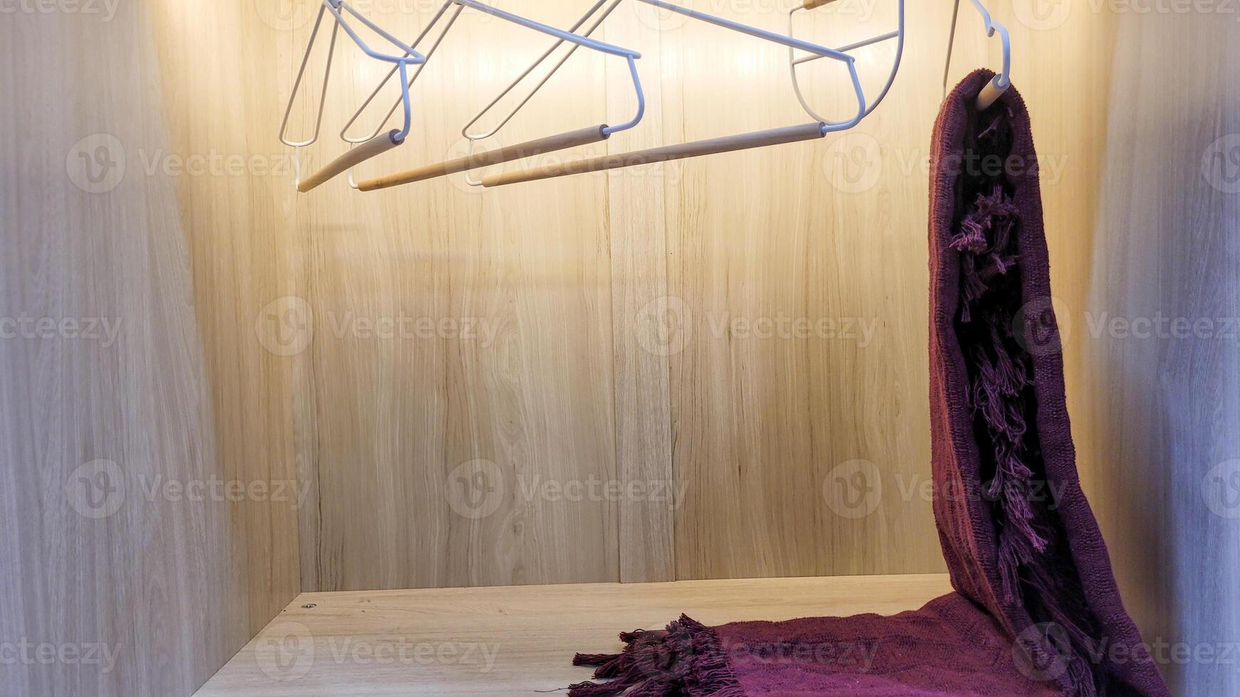Lighted wooden wardrobe with hanger photo