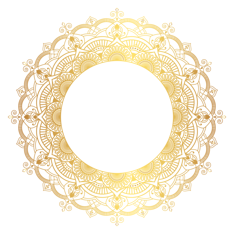 Indian flower mandala art with luxury golden circle frame transparent vintage gold circular pattern png