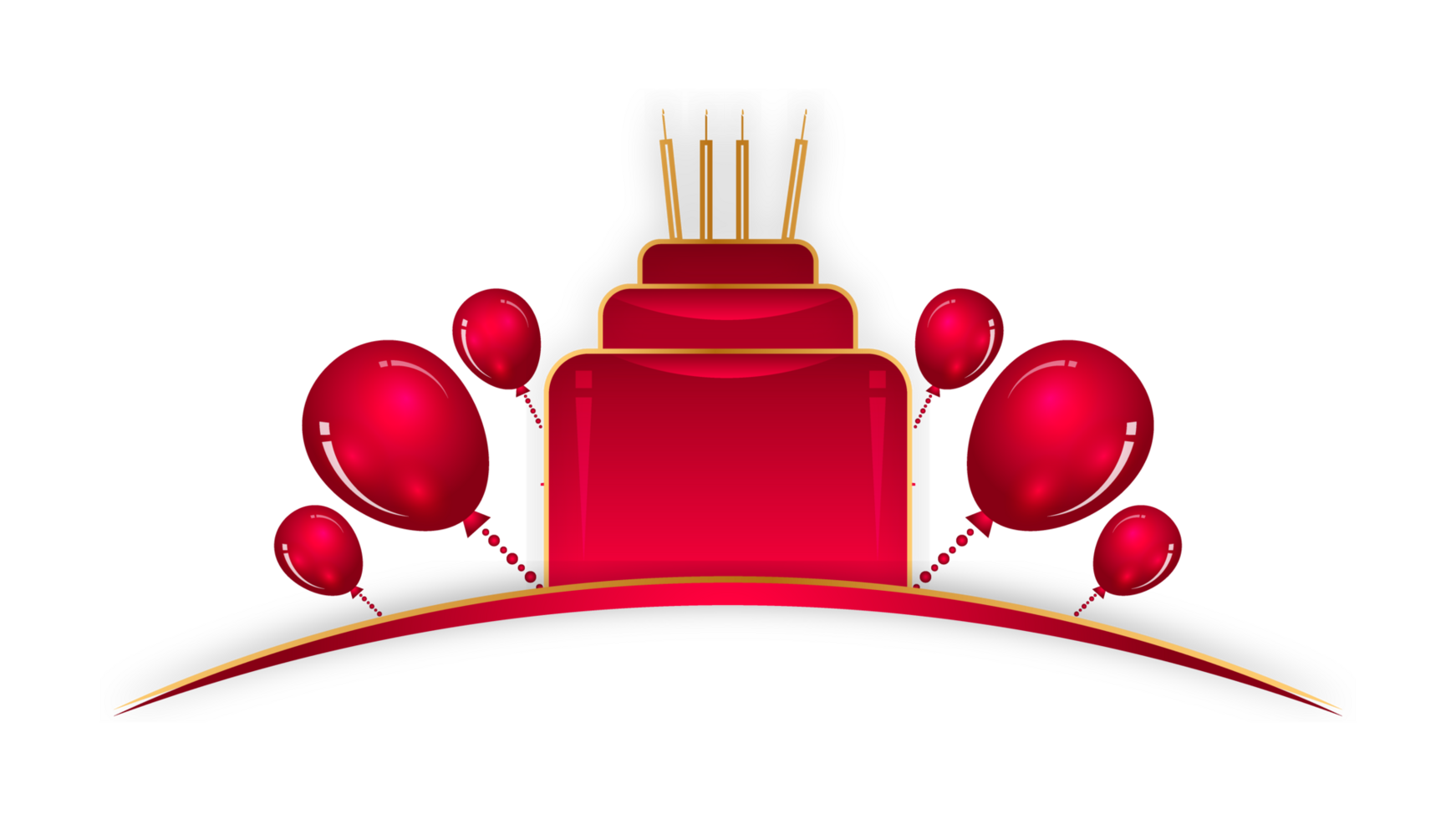 Happy birthday red typography text with balloons and hearts illustration png