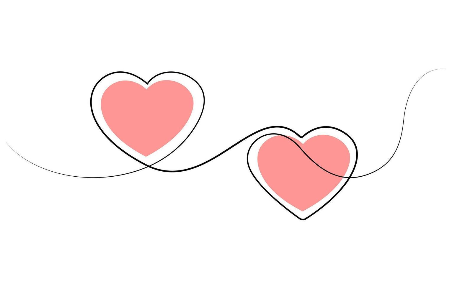 Two Hearts Continuous One Line Drawing. Valentines day concept, One continuous drawing of heart shape love sign. oitline and romantic symbol, Heart background valentine day design, one line draw vector