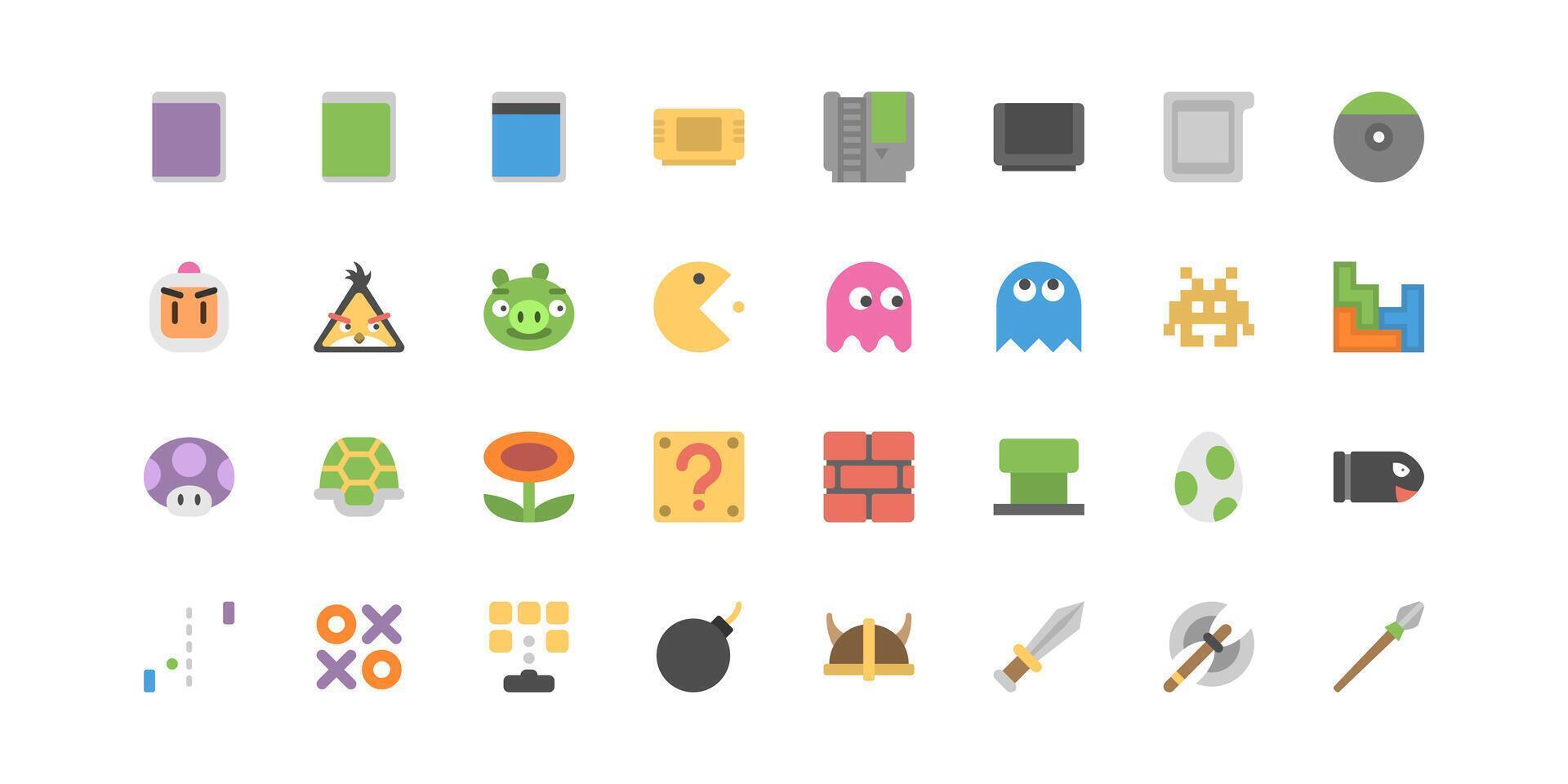 Pixel Game Icons. Cartoon flat illustrations vector