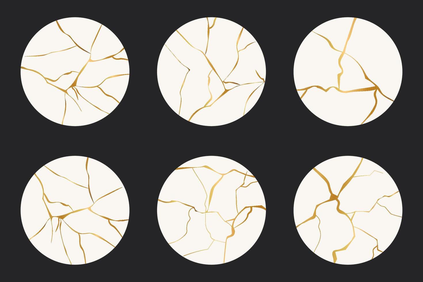 Highlight cover circle Kintsugi gold simple break lines, asian geaometric crackle. Social media frame surface with crack print, effect. Moderm cover golden broken texture. vector