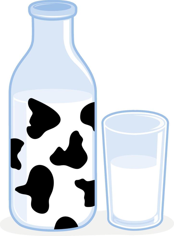 Milk bottle and glass of fresh milk. Bottle of healthy cow milk from dairy farm for breakfast. vector