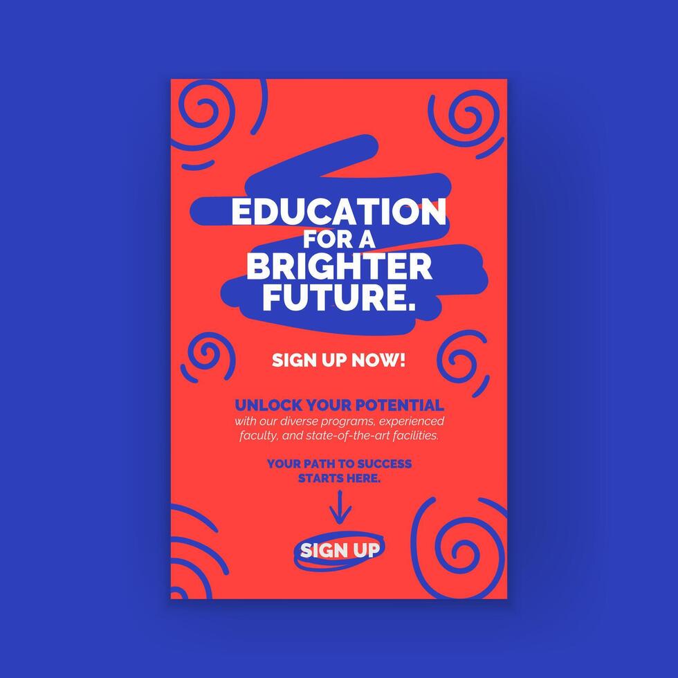 Education poster design with red and blue template. Ideal for university, e-learning, and seminars. Includes hand-drawn elements, symbols, and creative advertising graphics. Not AI. vector