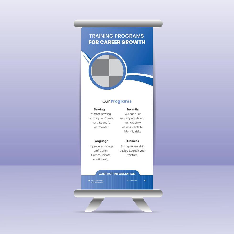 Business Roll Up Set. Standee Design. Banner Template, Abstract Blue Geometric Triangle Background , flyer, presentation, leaflet, j-flag, x-stand, x-banner, exhibition display vector